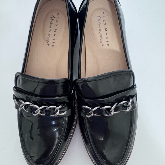 Alex Marie Glossy Black Loafers with Chain Detail - Picture 3 of 10